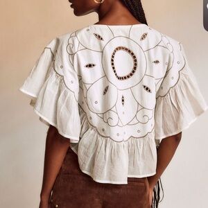 Free People Embroidered White Blouse 🌸